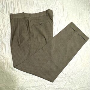 Ralph Lauren Men's Brown Checkered Pleated Waist Pants Size  34” x 32”